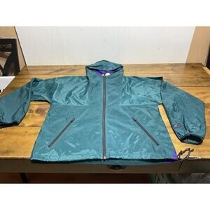 Helly Hansen Jacket Mens Small Green Rip Stop Hooded Rain Jacket Long Sleeve Zip